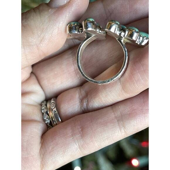 Turquoise Cluster Statement Ring Sterling Silver Southwestern Adjustable 5.5-8 - Picture 11 of 12